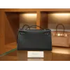 ケリーポシェット エプソム ブラック & グリスペール シルバー金具
