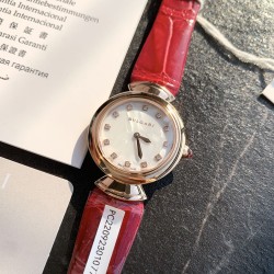ブルガリ カラフルレザー＆ゴールドモデル 30mm ステンレススチールケース（18Kピンクゴールド鍍金）鏡面ポリッシュ仕上げ 12石 1.3ct VVSフルカットダイヤモンド時標センター2針設計カラフルクロコダイルレザー 18Kゴールドデプロイアントバックル  ゴールド鍍金厚さ5マイクロン大理石文字盤の天然紋様を3Dスキャン再現 