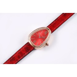 ブルガリ Serpentiシリーズ レディース腕時計 クォーツ（Calibre B033）直径27mm エナメル（琺瑯）ブラック ホワイトパールムター（白真珠母貝） 27mm・ステンレススチール（精鋼）製 