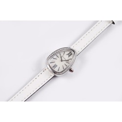 ブルガリ Serpentiシリーズ レディース腕時計 クォーツ（Calibre B033）直径27mm エナメル（琺瑯）ブラック ホワイトパールムター（白真珠母貝） 27mm・ステンレススチール（精鋼）製 