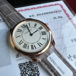 カルティア「ロンドン」コレクション  18Kゴールドメッキムーブメントスイス製純正クォーツ（Cal.157専用）銀サンドブラスト文字盤**＋鉄道式分計  剣型ブルースチール針カボションサファイアリューズ**輸入アメリカンアリゲーター革* 希少な*ラベンダー色*（季節限定カラー）文字盤ロゴの**マイクロプリント技術* ケース角の*0.1mmR面仕上げ*ムーブメントの**ロジウムメッキ処理  