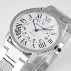 カルティア「ロンド・ド・カルティエ」コレクション W6701010～洗練された紳士のための傑作時計～純正Miyota9015改良型(低軸設計) ローマ数字+剣型ブルースチール針深藍スピネル(カプセル型デザイン) ドーム型サファイアクリスタル 直径42mm×厚さ8.6mmケース側面の微妙な曲線美 特殊防音処理理を施した自動ローター 日付表示機能付き3針モデル  特許取得のクイックチェンジ機構  多層構造の文字盤処理 人間工学に基づいたケース設計
