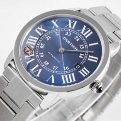 カルティア「ロンド・ド・カルティエ」コレクション W6701010～洗練された紳士のための傑作時計～純正Miyota9015改良型(低軸設計) ローマ数字+剣型ブルースチール針深藍スピネル(カプセル型デザイン) ドーム型サファイアクリスタル 直径42mm×厚さ8.6mmケース側面の微妙な曲線美 特殊防音処理理を施した自動ローター 日付表示機能付き3針モデル  特許取得のクイックチェンジ機構  多層構造の文字盤処理 人間工学に基づいたケース設計