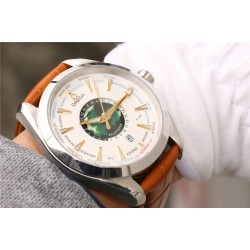 オメガ OMEGA [サイズ]：43mmサファイアクリスタルガラス、Air二層無色コーティング [Airコーティングにより、ガラス板がより透明になり、強い光の下でも時刻を読み取ることができます] 316L精鋼の時計ケースで、すべての細部に対してCNC加工を行います。精鋼で研磨された指針は、非常に強い効果を持っています。研磨された面はより滑らかです [ダイヤル]すべての模様は一体成型で、立体感を十分に表現しています。複数層のダイヤルを重ね合わせて固定しており、ダイヤル中央の北半球の世界時はエナメル工芸で焼成