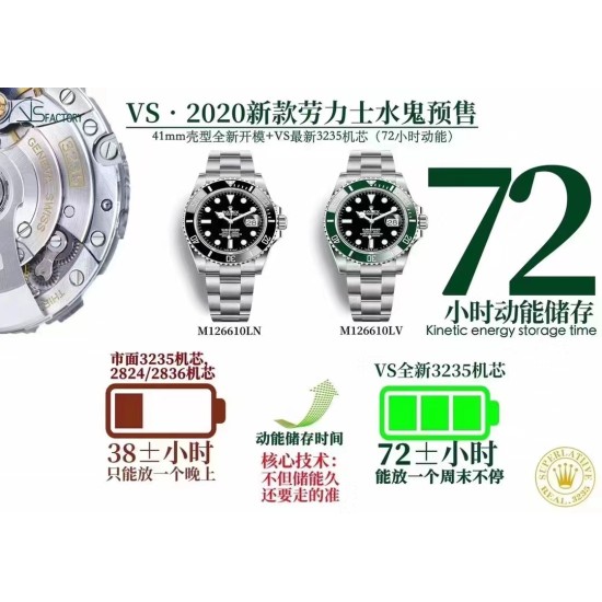 新品 ロレックス ROLEX サブマリナー ケース径:41mm 全く新しいケースタイプで、正規品を元に型を取って作られており、新しい3235ムーブメントを搭載しています。時計の針の調整は可逆的で、72時間のパワーリザーブ(動力貯蔵)機能を備えています。そう、72時間です。市場に出回っている3235ムーブメントや2824/2836ムーブメントの実際のパワーリザーブ時間は約38時間程度で、一晩だけ置くことができます。 新品 ロレックス ROLEX サブマリナー ケース径:41mm 全く新しいケースタイプで、正規品を元に型を取って作られており、新しい3235ムーブメントを搭載しています。時計の針の調整は可逆的で、72時間のパワーリザーブ(動力貯蔵)機能を備えています。そう、72時間です。市場に出回っている3235ムーブメントや2824/2836ムーブメントの実際のパワーリザーブ時間は約38時間程度で、一晩だけ置くことができます。