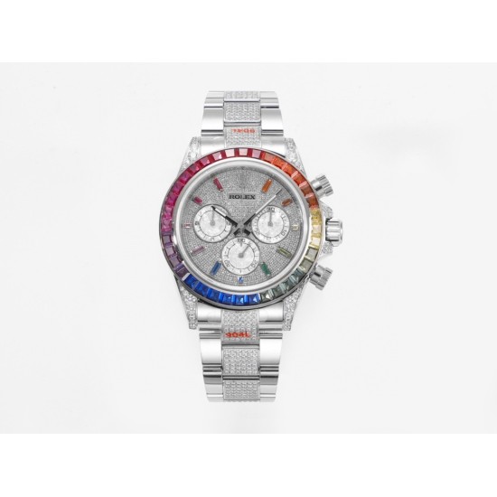 レインボーの頂上を飛び越える---ロレックス ROLEX レインボービーズのデイトナ プラチナメントの目、Cal.7750メカニカルクロノグラフ「二代目レインボーデイトナ」のケースとバンドは316Lステンレス鋼を使用しています。時計ケースのすべての細部は、さらに人工的な工程で磨き上げ、研磨され、検査されており、仕上がりは非常に精巧です。ビーズの角度と宝石の大きさ、数、色はレインボーのようにグラデーションしています。ガラスにはサファイアガラスを使用しており、透き通った鏡面効果があります。ムーブメントには77 レインボーの頂上を飛び越える---ロレックス ROLEX レインボービーズのデイトナ プラチナメントの目、Cal.7750メカニカルクロノグラフ「二代目レインボーデイトナ」のケースとバンドは316Lステンレス鋼を使用しています。時計ケースのすべての細部は、さらに人工的な工程で磨き上げ、研磨され、検査されており、仕上がりは非常に精巧です。ビーズの角度と宝石の大きさ、数、色はレインボーのようにグラデーションしています。ガラスにはサファイアガラスを使用しており、透き通った鏡面効果があります。ムーブメントには77