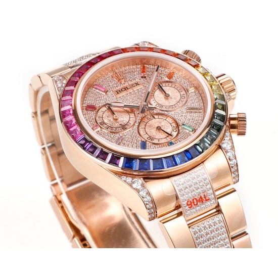 レインボーの頂上を飛び越える---ロレックス ROLEX レインボービーズのデイトナ プラチナメントの目、Cal.7750メカニカルクロノグラフ「二代目レインボーデイトナ」のケースとバンドは316Lステンレス鋼を使用しています。時計ケースのすべての細部は、さらに人工的な工程で磨き上げ、研磨され、検査されており、仕上がりは非常に精巧です。ビーズの角度と宝石の大きさ、数、色はレインボーのようにグラデーションしています。ガラスにはサファイアガラスを使用しており、透き通った鏡面効果があります。ムーブメントには77 レインボーの頂上を飛び越える---ロレックス ROLEX レインボービーズのデイトナ プラチナメントの目、Cal.7750メカニカルクロノグラフ「二代目レインボーデイトナ」のケースとバンドは316Lステンレス鋼を使用しています。時計ケースのすべての細部は、さらに人工的な工程で磨き上げ、研磨され、検査されており、仕上がりは非常に精巧です。ビーズの角度と宝石の大きさ、数、色はレインボーのようにグラデーションしています。ガラスにはサファイアガラスを使用しており、透き通った鏡面効果があります。ムーブメントには77
