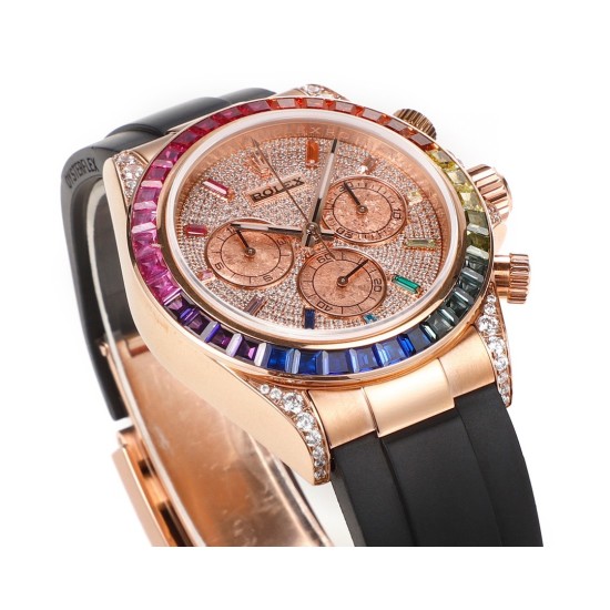 レインボーの頂上を飛び越える---ロレックス ROLEX レインボービーズのデイトナ プラチナメントの目、Cal.7750メカニカルクロノグラフ「二代目レインボーデイトナ」のケースとバンドは316Lステンレス鋼を使用しています。時計ケースのすべての細部は、さらに人工的な工程で磨き上げ、研磨され、検査されており、仕上がりは非常に精巧です。ビーズの角度と宝石の大きさ、数、色はレインボーのようにグラデーションしています。ガラスにはサファイアガラスを使用しており、透き通った鏡面効果があります。ムーブメントには77 レインボーの頂上を飛び越える---ロレックス ROLEX レインボービーズのデイトナ プラチナメントの目、Cal.7750メカニカルクロノグラフ「二代目レインボーデイトナ」のケースとバンドは316Lステンレス鋼を使用しています。時計ケースのすべての細部は、さらに人工的な工程で磨き上げ、研磨され、検査されており、仕上がりは非常に精巧です。ビーズの角度と宝石の大きさ、数、色はレインボーのようにグラデーションしています。ガラスにはサファイアガラスを使用しており、透き通った鏡面効果があります。ムーブメントには77