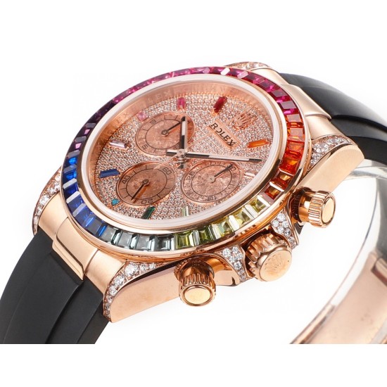 レインボーの頂上を飛び越える---ロレックス ROLEX レインボービーズのデイトナ プラチナメントの目、Cal.7750メカニカルクロノグラフ「二代目レインボーデイトナ」のケースとバンドは316Lステンレス鋼を使用しています。時計ケースのすべての細部は、さらに人工的な工程で磨き上げ、研磨され、検査されており、仕上がりは非常に精巧です。ビーズの角度と宝石の大きさ、数、色はレインボーのようにグラデーションしています。ガラスにはサファイアガラスを使用しており、透き通った鏡面効果があります。ムーブメントには77 レインボーの頂上を飛び越える---ロレックス ROLEX レインボービーズのデイトナ プラチナメントの目、Cal.7750メカニカルクロノグラフ「二代目レインボーデイトナ」のケースとバンドは316Lステンレス鋼を使用しています。時計ケースのすべての細部は、さらに人工的な工程で磨き上げ、研磨され、検査されており、仕上がりは非常に精巧です。ビーズの角度と宝石の大きさ、数、色はレインボーのようにグラデーションしています。ガラスにはサファイアガラスを使用しており、透き通った鏡面効果があります。ムーブメントには77