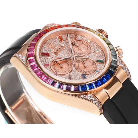 レインボーの頂上を飛び越える---ロレックス ROLEX レインボービーズのデイトナ プラチナメントの目、Cal.7750メカニカルクロノグラフ「二代目レインボーデイトナ」のケースとバンドは316Lステンレス鋼を使用しています。時計ケースのすべての細部は、さらに人工的な工程で磨き上げ、研磨され、検査されており、仕上がりは非常に精巧です。ビーズの角度と宝石の大きさ、数、色はレインボーのようにグラデーションしています。ガラスにはサファイアガラスを使用しており、透き通った鏡面効果があります。ムーブメントには77 レインボーの頂上を飛び越える---ロレックス ROLEX レインボービーズのデイトナ プラチナメントの目、Cal.7750メカニカルクロノグラフ「二代目レインボーデイトナ」のケースとバンドは316Lステンレス鋼を使用しています。時計ケースのすべての細部は、さらに人工的な工程で磨き上げ、研磨され、検査されており、仕上がりは非常に精巧です。ビーズの角度と宝石の大きさ、数、色はレインボーのようにグラデーションしています。ガラスにはサファイアガラスを使用しており、透き通った鏡面効果があります。ムーブメントには77