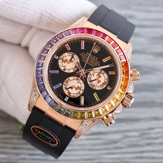 レインボーの頂上を飛び越える---ロレックス ROLEX レインボービーズのデイトナ プラチナメントの目、Cal.7750メカニカルクロノグラフ「二代目レインボーデイトナ」のケースとバンドは316Lステンレス鋼を使用しています。時計ケースのすべての細部は、さらに人工的な工程で磨き上げ、研磨され、検査されており、仕上がりは非常に精巧です。ビーズの角度と宝石の大きさ、数、色はレインボーのようにグラデーションしています。ガラスにはサファイアガラスを使用しており、透き通った鏡面効果があります。ムーブメントには77 レインボーの頂上を飛び越える---ロレックス ROLEX レインボービーズのデイトナ プラチナメントの目、Cal.7750メカニカルクロノグラフ「二代目レインボーデイトナ」のケースとバンドは316Lステンレス鋼を使用しています。時計ケースのすべての細部は、さらに人工的な工程で磨き上げ、研磨され、検査されており、仕上がりは非常に精巧です。ビーズの角度と宝石の大きさ、数、色はレインボーのようにグラデーションしています。ガラスにはサファイアガラスを使用しており、透き通った鏡面効果があります。ムーブメントには77